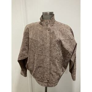 Design Assets Women’s Leather Bomber Jackets 80-90’s Floral Beige Sz M